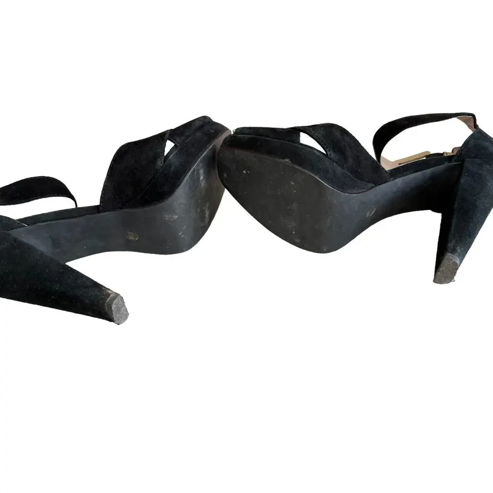 Michael Kors sky high Suede platform Heels Ankle strap detail Black 6.5